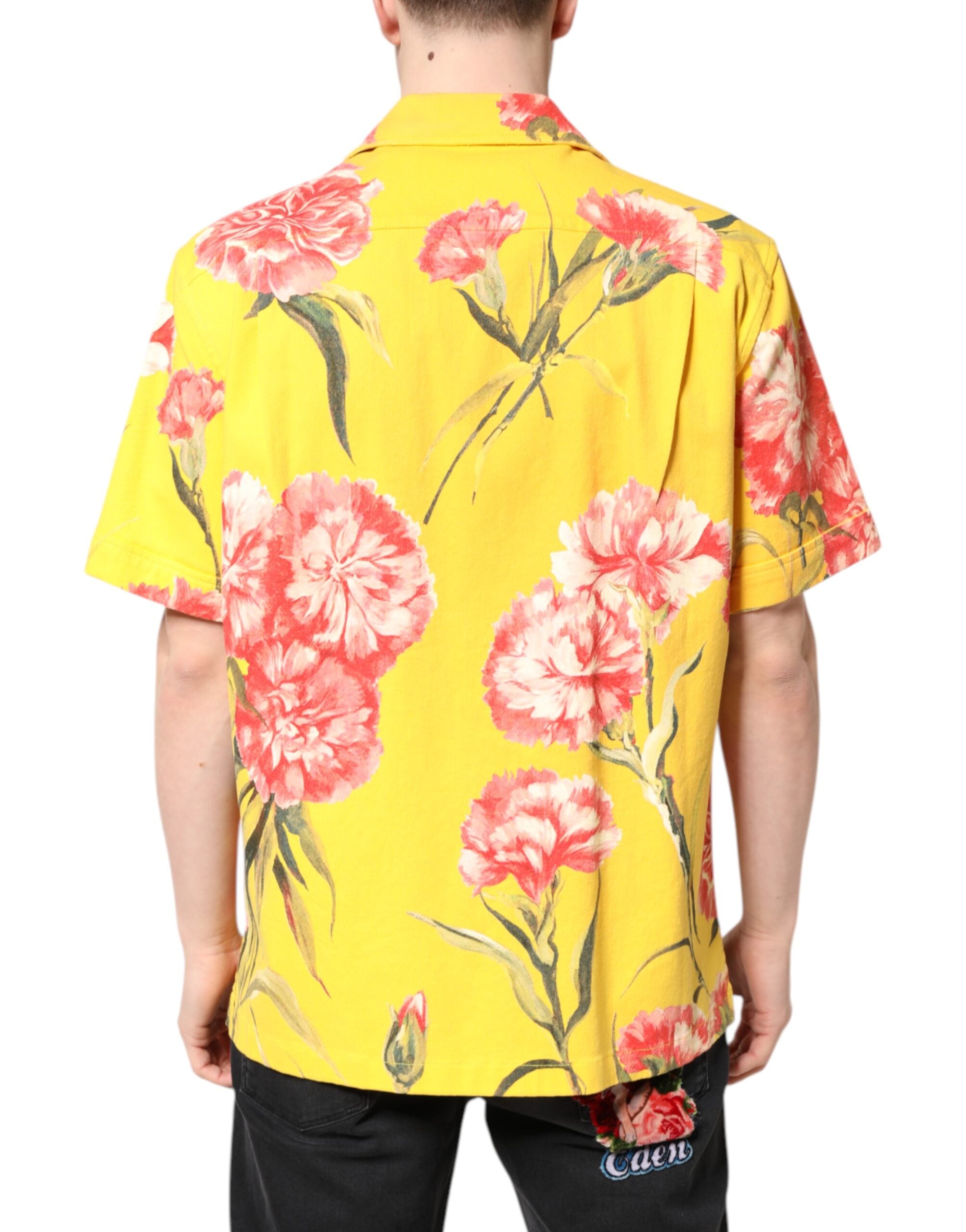 Dolce & Gabbana Yellow Floral Men's Button Down Casual Shirt